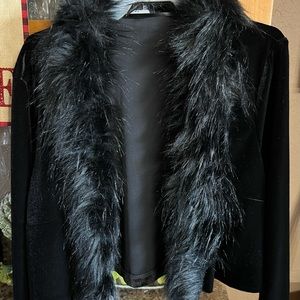 Velour jacket with faux fur trim